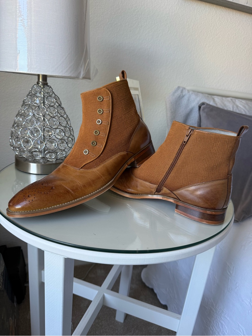 GIOVANNI Cognac Leather and Knit Chukka Boots 11
